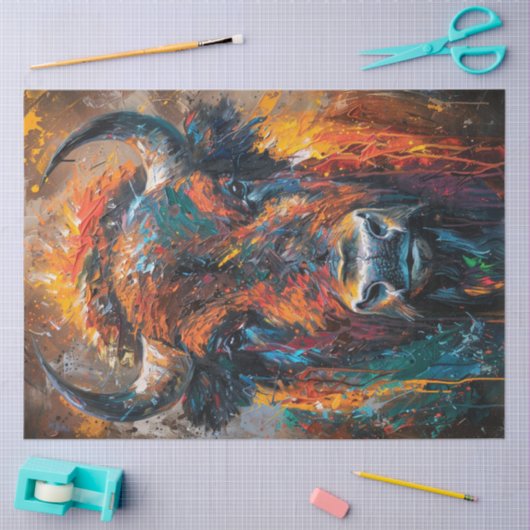 Papier Mousseline Découpage Vibrant Bison Peinture Abstraite (Artisanat)
