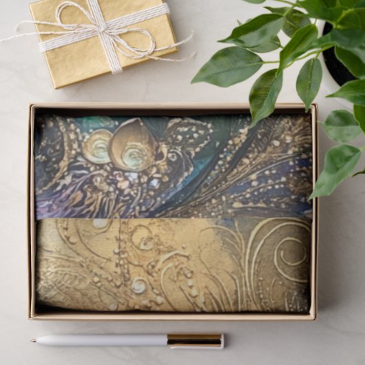 Papier Mousseline Découpage Vibrant Peacock Feather Motif (Cadeau)