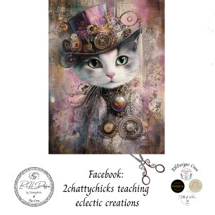 Papier Mousseline Découpage Victorian Steampunk Chat rose