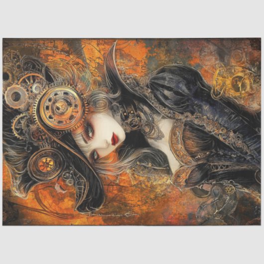 Papier Mousseline Découpage Victorien Steampunk avec Accent rouille (Recto)