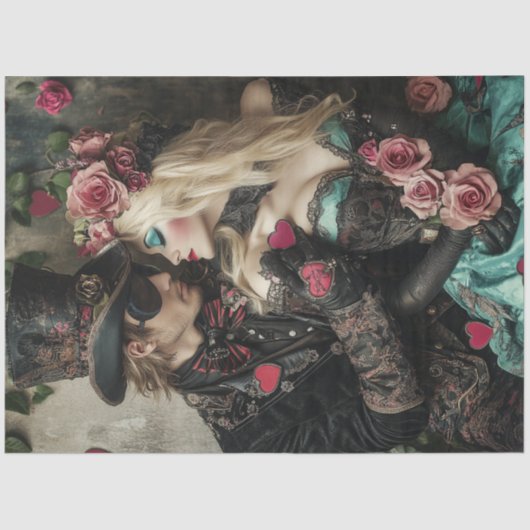 Papier Mousseline Découpage Victorien Valentine Couple Rouge et Noir (Recto)