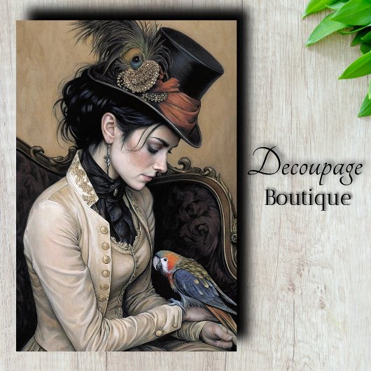 Papier Mousseline Découpage Victorienne Lady Parrot