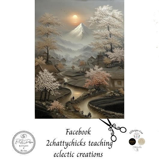 Papier Mousseline Découpage Village chinois Mont Fuji