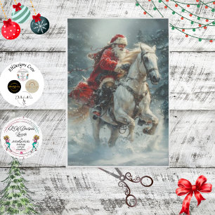 Papier Mousseline Découpage Vintage Classic Père Noël équitation Che