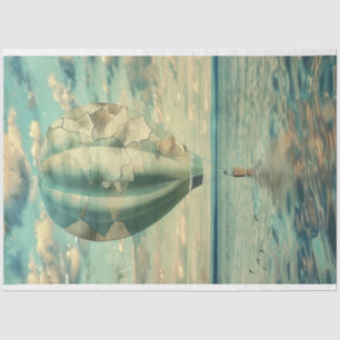 Papier Mousseline Découpage Vintage côtier à air chaud Balloon bleu 