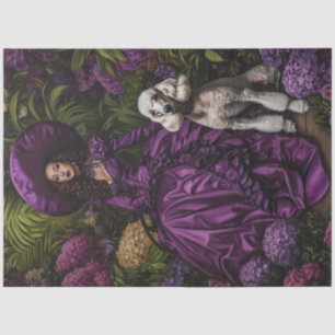 Papier Mousseline Découpage Vintage dame en robe violette Vintage