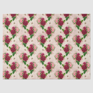 Papier Mousseline Découpage vintage de fleurs rouges et roses