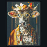 Papier Mousseline Découpage vintage de la vache Marigold, magnifique<br><div class="desc">"Marigold magnifique" Voici "Marigold magnifique, " une vache fantaisiste ornée de la splendeur de l'été. Ses verres dorés reflètent la joie des jours ensoleillés, tandis que la couronne de lys blancs et de fleurs d’oranges vibrantes célèbre la beauté de la palette de la nature. L'assortiment de bijoux, dont un pendentif...</div>
