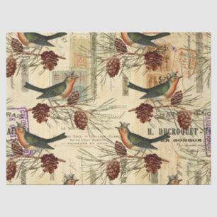 Papier Mousseline Découpage Vintage d'oiseaux verts et de cônes de p