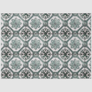 Papier Mousseline Découpage vintage en carreaux verts Delft Floral 