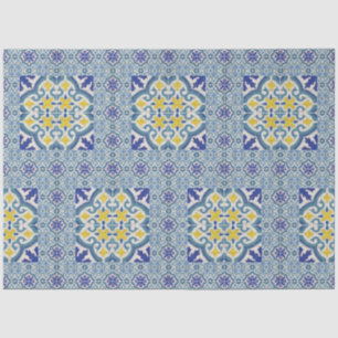 Papier Mousseline Découpage vintage Farmhouse Bleu Blanc Jaune