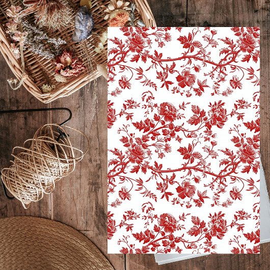 Papier Mousseline Découpage Vintage Floral Rouge
