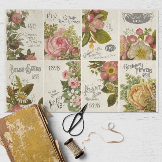 Papier Mousseline Découpage vintage Floral Seed Packet