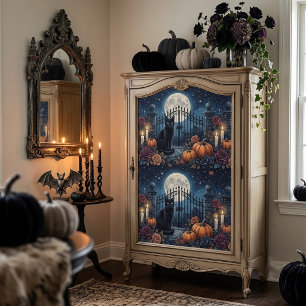 Papier Mousseline Découpage Vintage Gothique Chat Noir Bleu de Minui