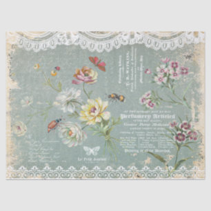 Papier Mousseline Découpage vintage Grunge Floraux Turquoises