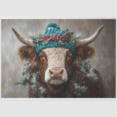 Papier Mousseline Découpage Vintage Noël Highland Cow (Recto)