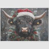 Papier Mousseline Découpage Vintage Noël Highland Cow (Recto)