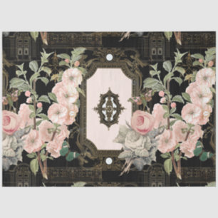 Papier Mousseline Découpage vintage Paris Black Gold Floral Ephemera