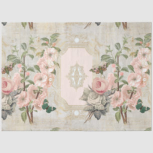 Papier Mousseline Découpage vintage Paris Pink Gold Floral Ephemera