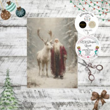 Découpage Vintage Père Noël Rudolph Scène d'hiver