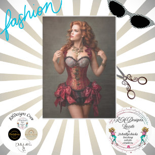 Papier Mousseline Découpage Vintage roulette femme rouge corse