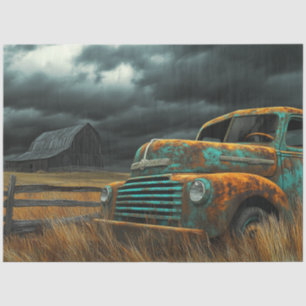 Papier Mousseline Découpage Vintage Turquoise Camion Farm & The Stor