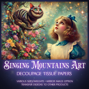 Papier Mousseline Découpage vintage victorien Alice Chat du Cheshire