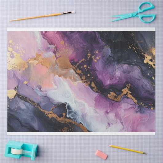 Papier Mousseline Découpage violet et or (Artisanat)