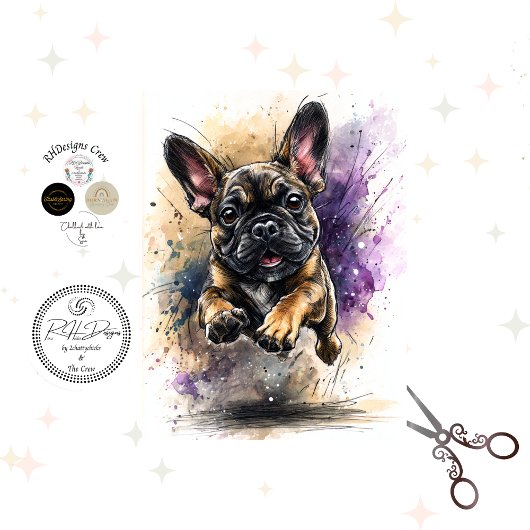 Papier Mousseline Decoupage Watercolor Splashes Frenchie Bulldog 
