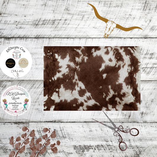 Papier Mousseline Decoupage Western Brown White Cowhide Texture 