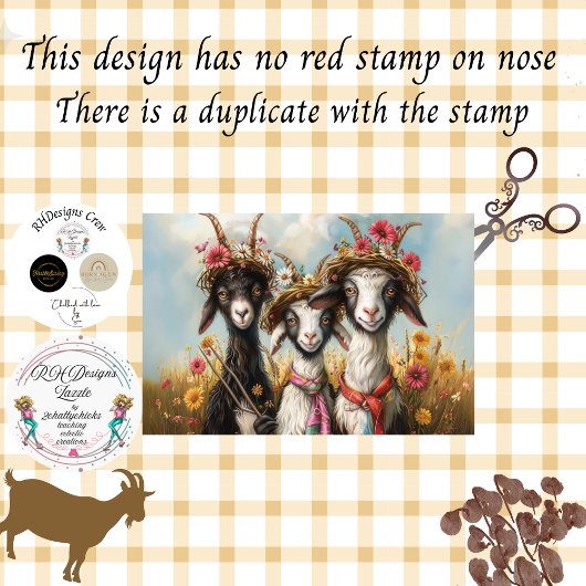 Papier Mousseline Decoupage Whimsical 3 Goats In Field