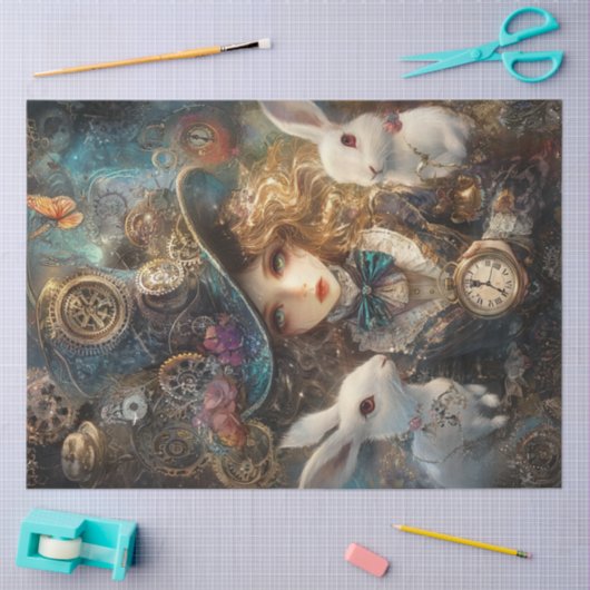 Papier Mousseline Découpage Whimsical Alice Wonderland Rabbits (Artisanat)