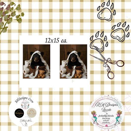 Papier Mousseline Decoupage Whimsical Bear Cub Toilet Paper Bathroom