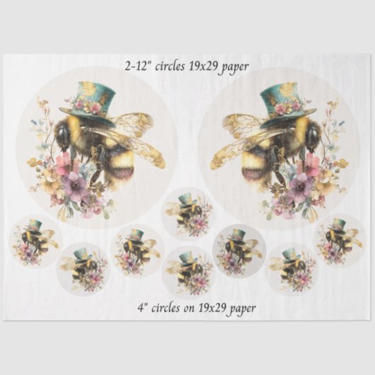 Papier Mousseline Decoupage Whimsical Bee 12" Rounds 4" Coasters (Recto)