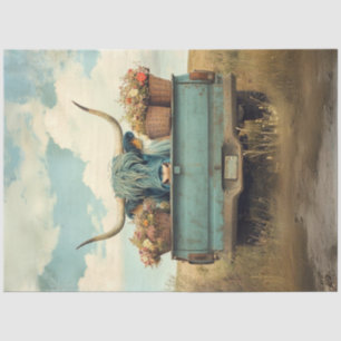Papier Mousseline Découpage Whimsical Blue Haired Highland Vache Cam
