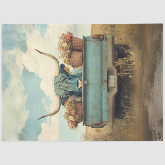 Papier Mousseline Découpage Whimsical Blue Haired Highland Vache Cam (Recto)