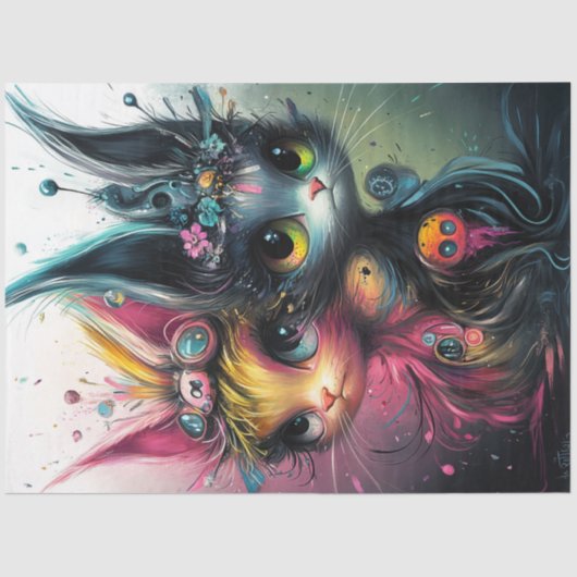 Papier Mousseline Découpage Whimsical Chats aux couleurs vives (Recto)