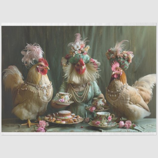 Papier Mousseline Découpage Whimsical Chicken Tea Party (Recto)
