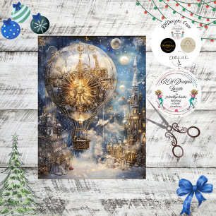 Papier Mousseline Découpage Whimsical Christmas Hot Air Balloon Bleu