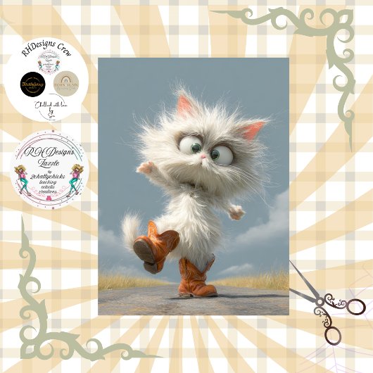 Papier Mousseline Decoupage Whimsical Dancing Cat 