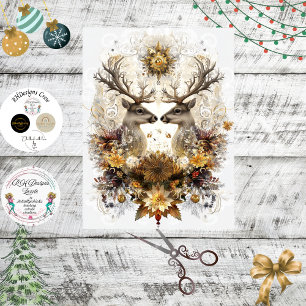 Papier Mousseline Découpage Whimsical Floral Christmas Deer Art