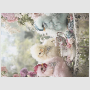 Papier Mousseline Découpage Whimsical Fluffy Colorful Chickens Party