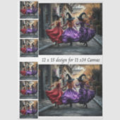 Papier Mousseline Decoupage Whimsical Halloween Witches 11x14 Canvas (Recto)