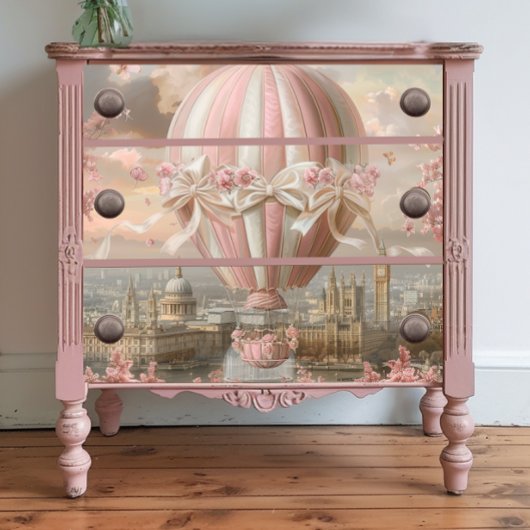 Papier Mousseline Découpage Whimsical Hot Air Balloon rose blanc