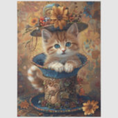 Papier Mousseline Decoupage Whimsical Kitten Ornate Teacup  (Recto)