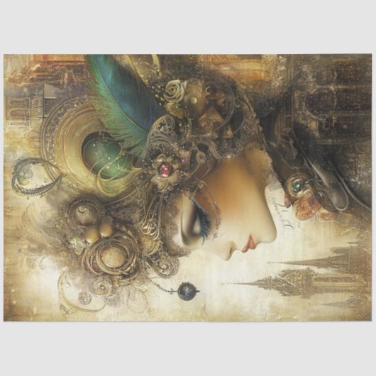 Papier Mousseline Découpage Whimsical Lady Ornate Steampunk Baroque (Recto)