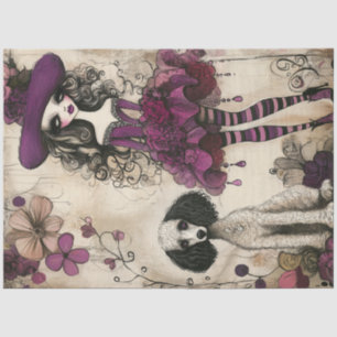 Papier Mousseline Découpage Whimsical Little Purple Girl & Poodle