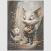Papier Mousseline Decoupage Whimsical Pig Duo in Forest (Recto)