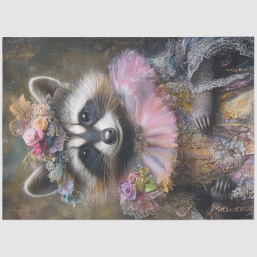 Papier Mousseline Découpage Whimsical Raccoon Ruffled Colos (Recto)