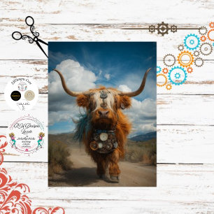 Papier Mousseline Découpage Whimsical Red Steampunk Highland Gears